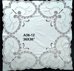 90x90" Round Ecru Fabric Embroidery Cutwork Embroidered Tablecloth 12 Napkins 